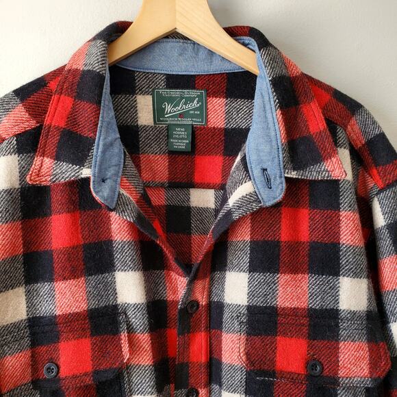 Men Woolrich Red Plaid Shacket Shirt Jacket 2XL Outdoors Gorp Camping Lumberjack - Picture 3 of 11